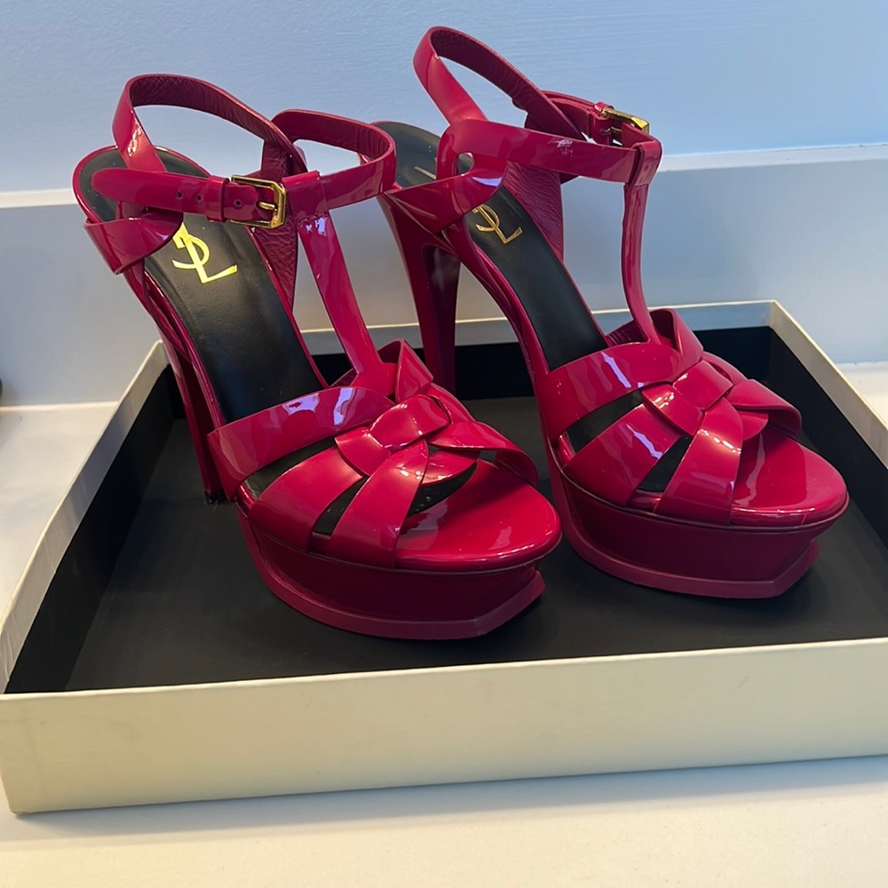 Ysl Saint Laurent Fuschia Tribute Sandals Size 37